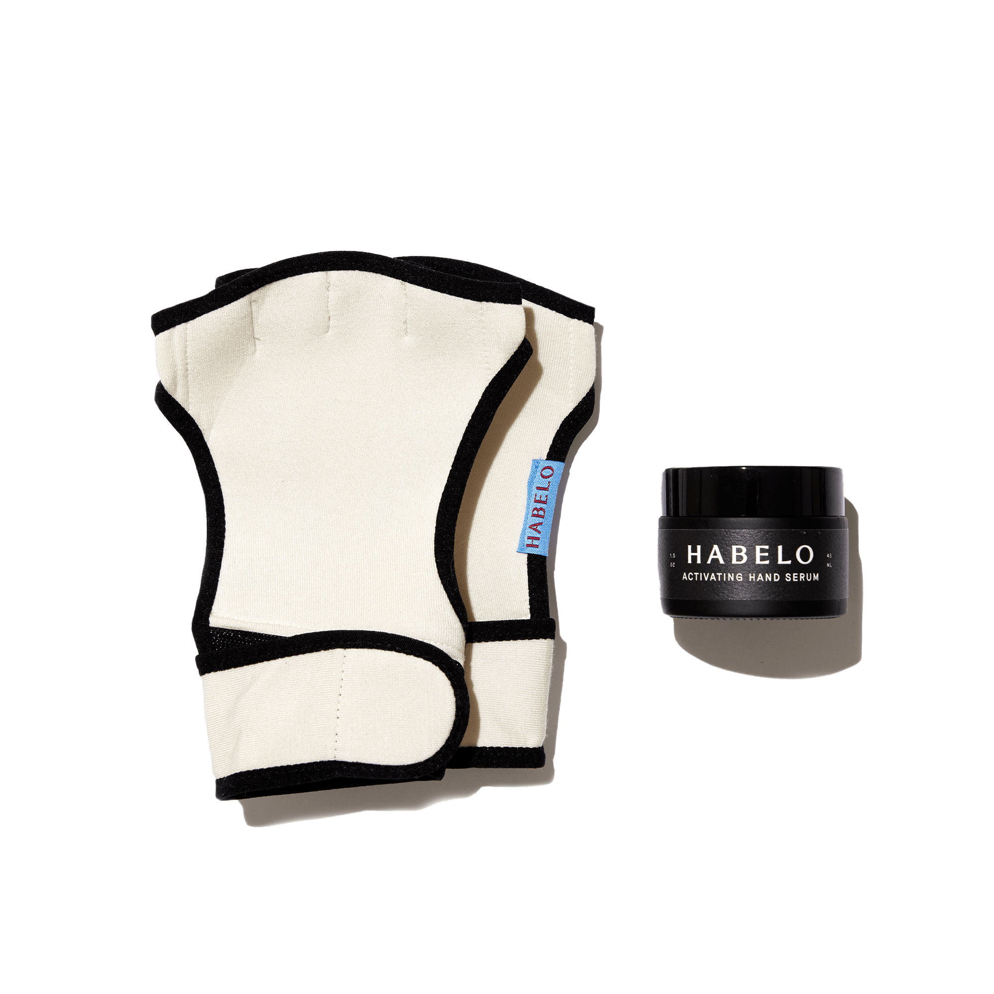 A jar of Activating Hand Serum and Treatment-Boosting Gloves